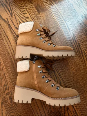 Blondo Chestnut Suede Lace-Up Shearling-Trim Boots thumbnail 2