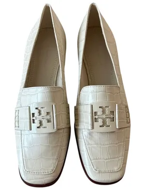 Tory Burch Georgia‎ Croc Embossed Ivory Loafers Size 7 thumbnail 1