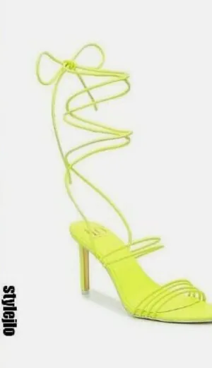Jennifer Lopez Neon Yellow Lace-Up Stiletto Heels thumbnail 1