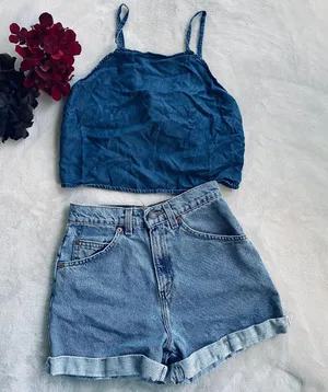 EXPRESS Chambray Denim Tie Back Crop Sz M thumbnail 1