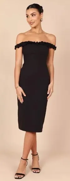 Petal and Pup Florez Off Shoulder Midi Length Dress Black Size 2 thumbnail 1