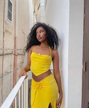 Tiger Mist Yellow Ruched Skirt With Side Slit thumbnail 9