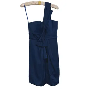 BCBG Maxazria Satin One Shoulder Mini Dress Size 6 Navy Blue Cocktail Event thumbnail 2