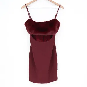 Naked Wardrobe Maroon Faux Fur Cutout Mini Dress Small thumbnail 2