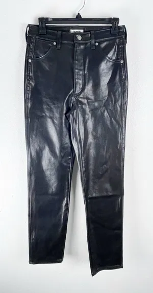 WRANGLER Walker 677 High Rise Slim Black Faux Leather Jeans Size 27 Cowgirl Rode thumbnail 1