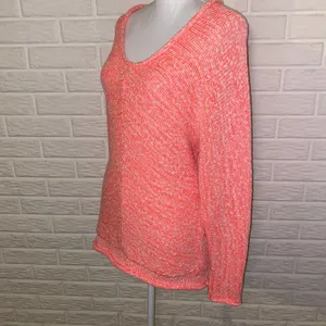 Free People Sweater Chunky Neon Pink Slouchy Dolman Open Knit, Size Small thumbnail 6