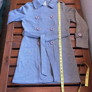 Gray Pea Coat with Double-Breasted Design and Belt thumbnail 4