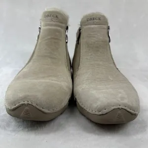 DBECK Tan Suede Faux Fur Lined Ankle Boots Dual Zip EU 38‎ Womens Comfort 7.5 thumbnail 2