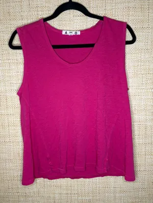 AMO Pink Pima Cotton Scoop Neck Sleeveless Tank Top Size L Magenta Slub Knit thumbnail 1