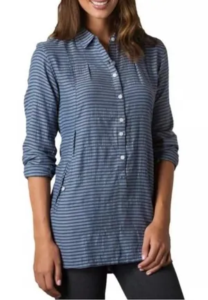 Toad&Co‎ Mixologist Tunic Shirt Womens Small Blue Striped Organic Cotton thumbnail 1