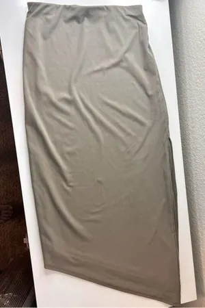 AFRM Asymmetrical Midi‎ Tan Side Slit Skirt thumbnail 1