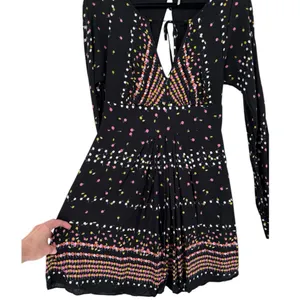 Free People Coryn Boho Long Sleeve Printed Mini‎ Dress Black Size 6 Festival thumbnail 11