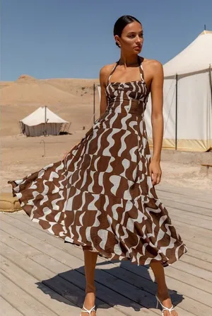 NWT Astr The Label Brown Mariella Halter Maxi Dress Size XS thumbnail 1