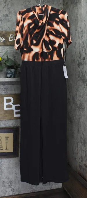 RACHEL by Rachel Roy Twisted Short- Sleeve Jumpsuit Leopard Black Multi 2XL thumbnail 1