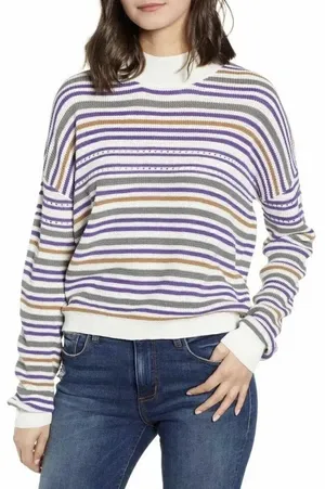 NWT Ten Sixty Sherman Woman’s Stripe Mock Neck Sweater -L thumbnail 1