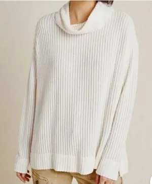 Anthropologie Vanna Cowl Neck Ribbed Sweater‎ Ivory Long Sleeves Women’s Sz M thumbnail 1