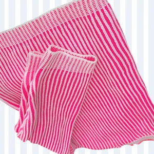 Pink and White Striped V-Neck Knit Sweater w Relaxed Boxy Fit LG/OS thumbnail 4