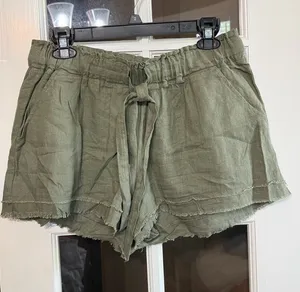 REWASH Olive Green Linen-Blend Stretch Waist Pull-On Shorts Size Large thumbnail 1
