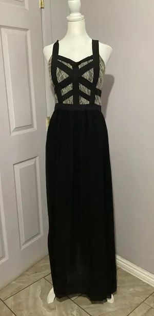 Lucy Paris Black Fit And Flare Maxi Cocktail Dress M thumbnail 1