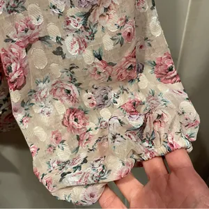 Cute creamy blush floral ruffle crop silky 1 shoulder crop top mermaid fairy thumbnail 4