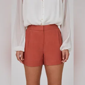 Aritzia Wilfred Fable‎ High-Rise Pleated Linen Mini Shorts Moroccan Spice Size 2 thumbnail 3