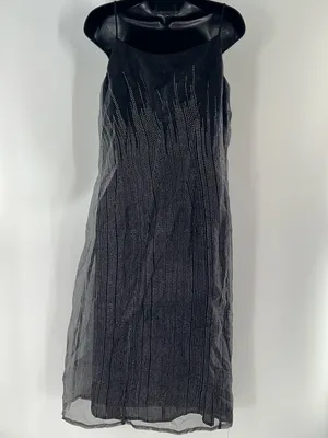 Black Rhinestone-Trim Midi Slip Dress with Spaghetti Straps-Size 12 thumbnail 5