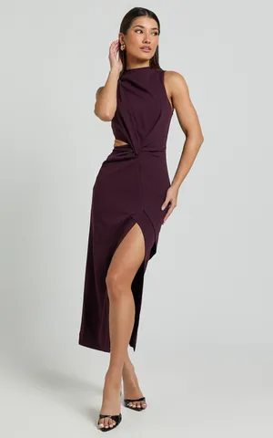 New Showpo Midi Dress Front Twist Cut Out Thigh Split Dress Size XS MSRP $99 thumbnail 3
