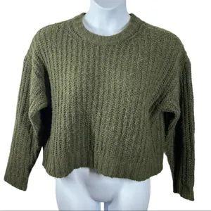American Eagle Dark Green Chunky Knit Sweater | Small | Cropped Oversized Fit thumbnail 2
