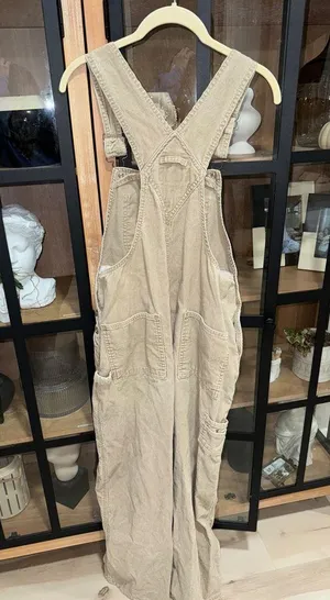 Vintage 2000 Old Navy Overalls corduroy khaki beige long adjustable y2k utility thumbnail 4
