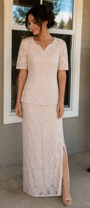 Scala Elegant Lace Evening Dress in Blush thumbnail 1