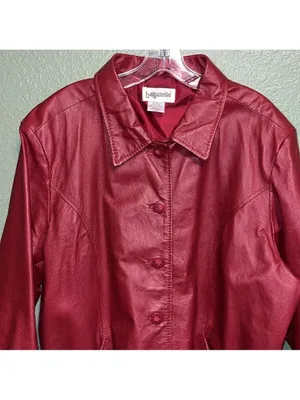 Vintage red leather jacket 80s 90s plus size leather coat button dressy thumbnail 4