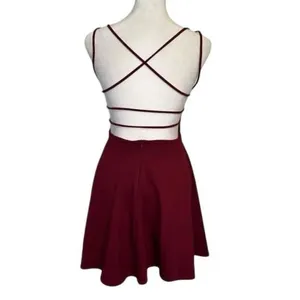 ✨Lulu’s Believe in Love Wine Red Backless Skater Sz Large Maroon Dress✨ thumbnail 8