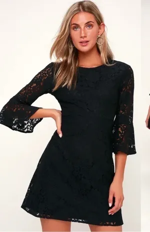LULU’S Favorite Flair Black Lace Flounce Sleeve Dress thumbnail 1