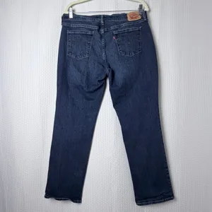 Levi's 505 Straight‎ Jeans Women 12 Dark Wash Blue Stretch Denim Mid Rise Retro thumbnail 2