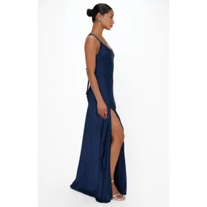 Show Me Your Mumu Anderson Maxi Dress in Midnight Navy Luxe Satin XXS thumbnail 3