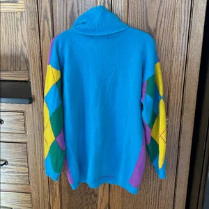 Vintage Aziza Argyle Lambswool Angora Sweater‎ Turtleneck Oversized thumbnail 4
