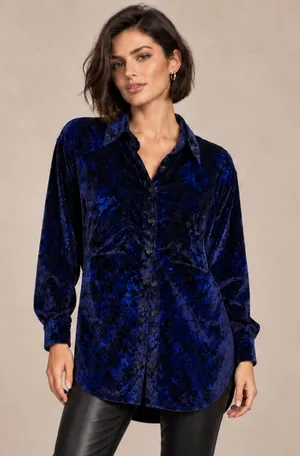 Pilcro Mara Velvet Relaxed Button Up Top Size 10 thumbnail 1
