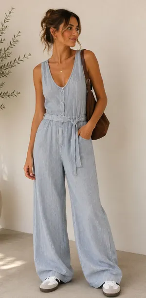 Obey Blue White Striped Sleeveless Jumpsuit Womens 27 Beachy Lightweight Casual thumbnail 1