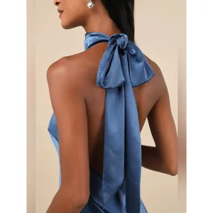 Lulus Exceptional Status Blue Halter Backless Slip Midi Dress Size Medium Gala thumbnail 3
