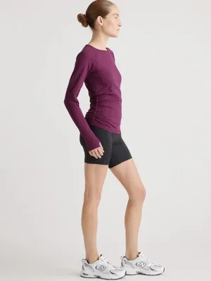 Quince Seamless Size S Ruched Long Sleeve Athletic Top in Plum thumbnail 3