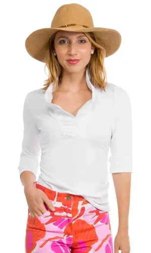Gretchen Scott Jersey Ruffle Neck 3/4 Sleeve Top - White - Small thumbnail 1