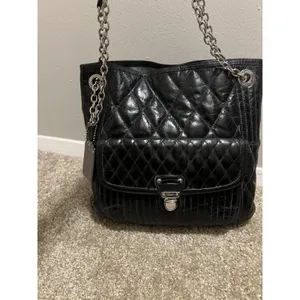 Vintage Coach Poppy Leather Slim Tote Bag‎ Sliding Chain Strap Purse Handbag Blk thumbnail 9
