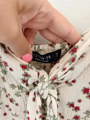 Cotton On Cream Floral Tie-Front Slip with Red & Green Print thumbnail 5
