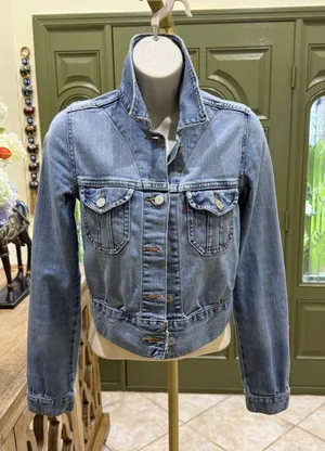 Levi's Type 1 Iconic Jacket Women’s Large Tab Crop Fitted Denim Jean Western XS thumbnail 1