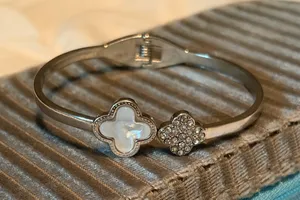Atterri Sterling Silver 925 Zircons and White Lucky Clover Women’s Bracelet thumbnail 1