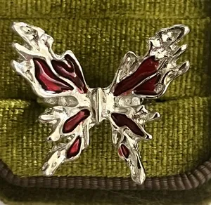 Gothic/Punk Whimsical Red & Silver Butterfly Open Ring Size 6 thumbnail 1