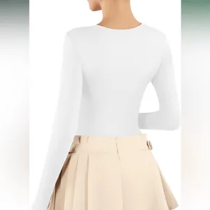 Sexy Front Cutout Long Sleeve Bodysuit for Women Round Neck Body Suit NWT thumbnail 4