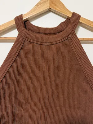 Aerie Ribbed Brown Crop Tank Top Size Large Stretch thumbnail 4