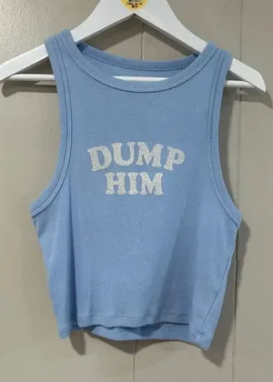 Aéropostale “Dump Him” Blue Ribbed Crop Tank Top Size S | Y2K Graphic Sleeveless thumbnail 1