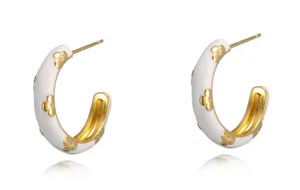 Luxury Classic Gold & White Clover Earrings thumbnail 1